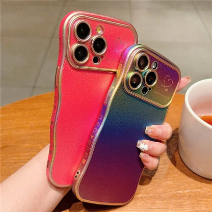 For iPhone 13 Pro Max Case Curly Shape Love Heart TPU Phone Cover Iridescent Gradient