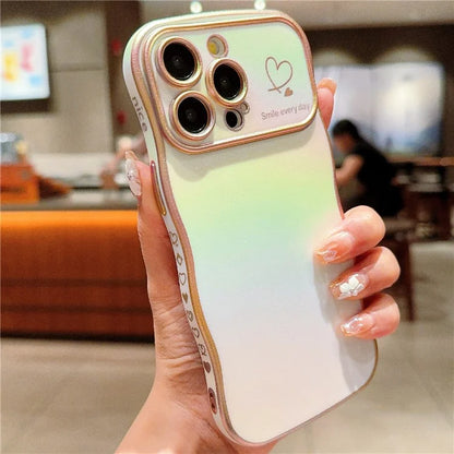 For iPhone 14 Pro Case Curly Shape Love Heart TPU Phone Cover Iridescent Gradient