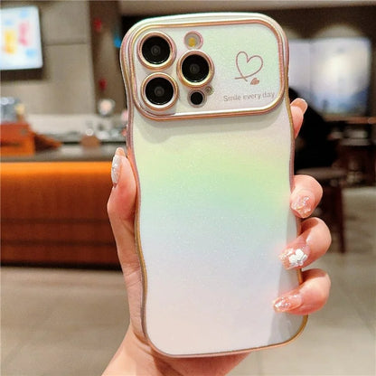 For iPhone 14 Pro Case Curly Shape Love Heart TPU Phone Cover Iridescent Gradient