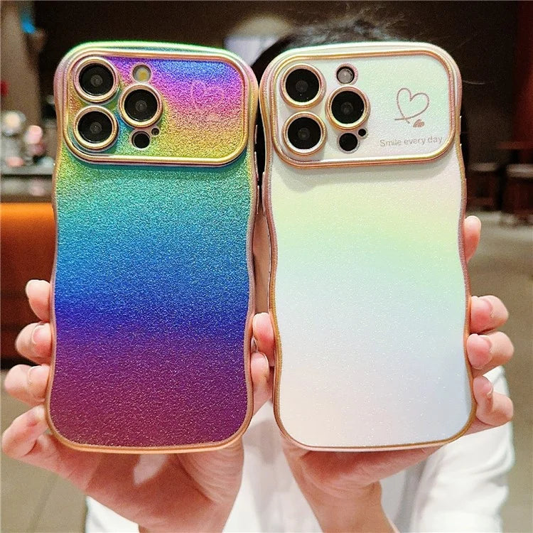 For iPhone 14 Pro Case Curly Shape Love Heart TPU Phone Cover Iridescent Gradient