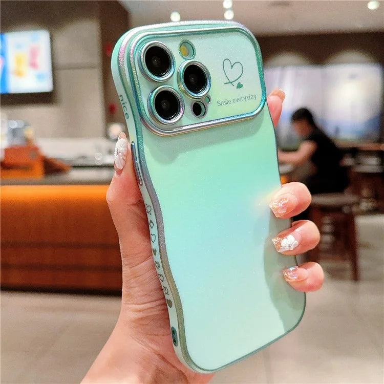 For iPhone 14 Pro Case Curly Shape Love Heart TPU Phone Cover Iridescent Gradient