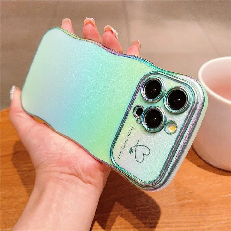 For iPhone 14 Pro Case Curly Shape Love Heart TPU Phone Cover Iridescent Gradient