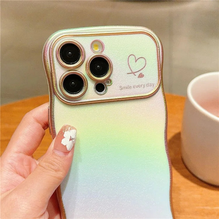 For iPhone 14 Pro Case Curly Shape Love Heart TPU Phone Cover Iridescent Gradient