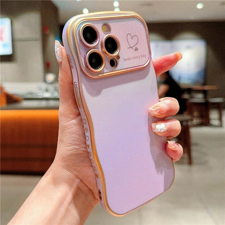 For iPhone 14 Pro Case Curly Shape Love Heart TPU Phone Cover Iridescent Gradient