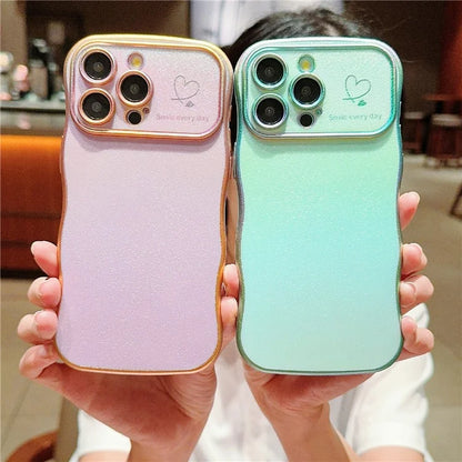 For iPhone 14 Pro Case Curly Shape Love Heart TPU Phone Cover Iridescent Gradient