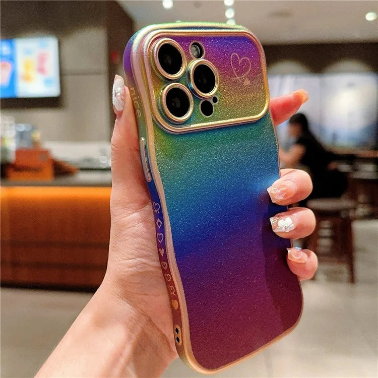 For iPhone 14 Pro Case Curly Shape Love Heart TPU Phone Cover Iridescent Gradient