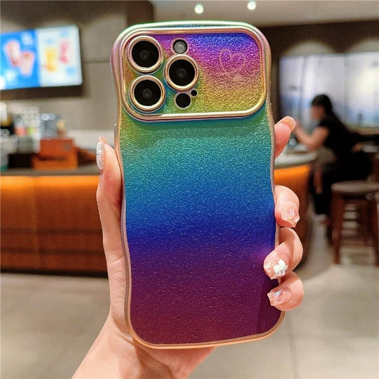 For iPhone 14 Pro Case Curly Shape Love Heart TPU Phone Cover Iridescent Gradient