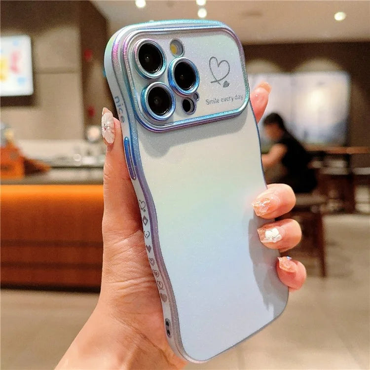 For iPhone 15 Pro Max Case Curly Shape Love Heart TPU Phone Cover Iridescent Gradient