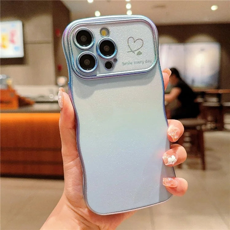 For iPhone 15 Pro Max Case Curly Shape Love Heart TPU Phone Cover Iridescent Gradient