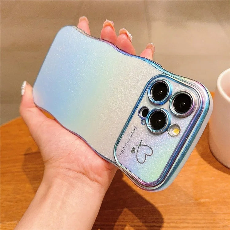 For iPhone 15 Pro Max Case Curly Shape Love Heart TPU Phone Cover Iridescent Gradient