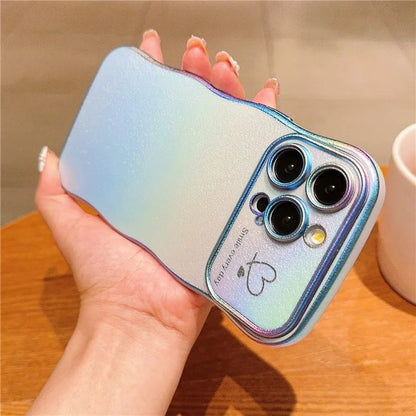 For iPhone 15 Pro Max Case Curly Shape Love Heart TPU Phone Cover Iridescent Gradient