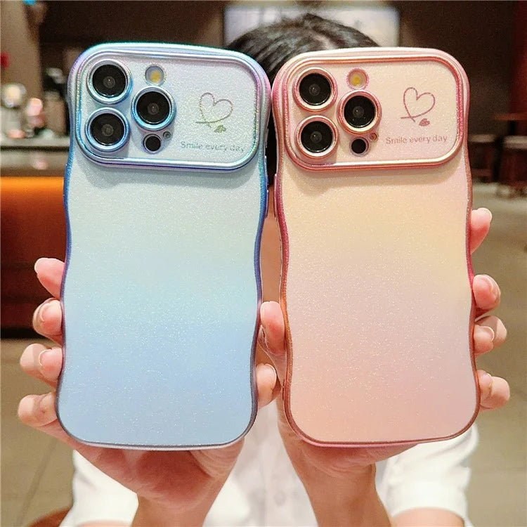 For iPhone 15 Pro Max Case Curly Shape Love Heart TPU Phone Cover Iridescent Gradient