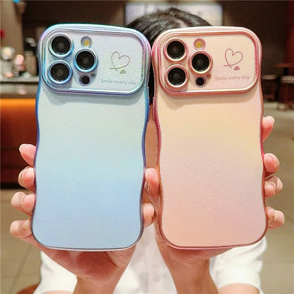 For iPhone 15 Pro Max Case Curly Shape Love Heart TPU Phone Cover Iridescent Gradient