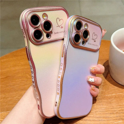 For iPhone 15 Pro Max Case Curly Shape Love Heart TPU Phone Cover Iridescent Gradient