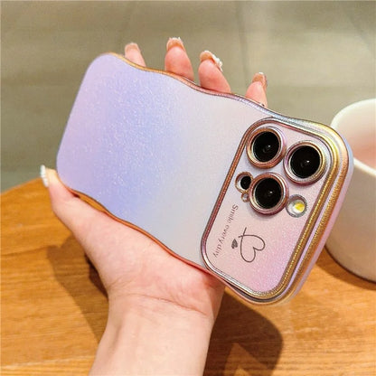 For iPhone 15 Pro Max Case Curly Shape Love Heart TPU Phone Cover Iridescent Gradient