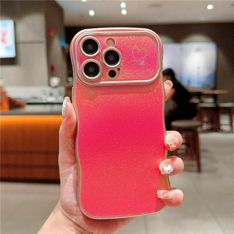 For iPhone 15 Pro Max Case Curly Shape Love Heart TPU Phone Cover Iridescent Gradient