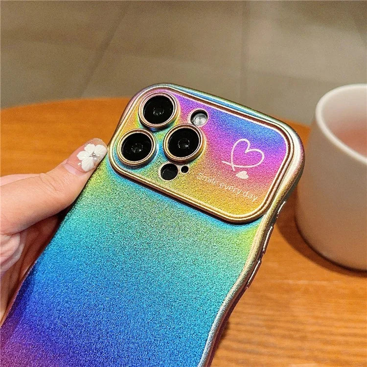 For iPhone 15 Pro Max Case Curly Shape Love Heart TPU Phone Cover Iridescent Gradient