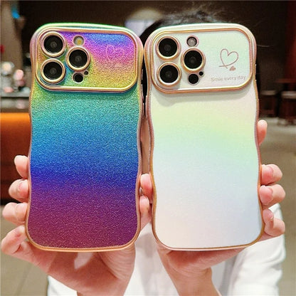 For iPhone 15 Pro Case Curly Shape Love Heart TPU Phone Cover Iridescent Gradient