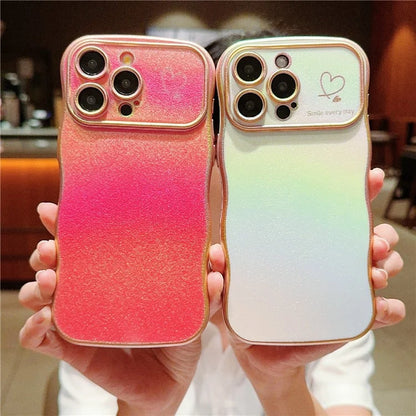 For iPhone 15 Pro Case Curly Shape Love Heart TPU Phone Cover Iridescent Gradient