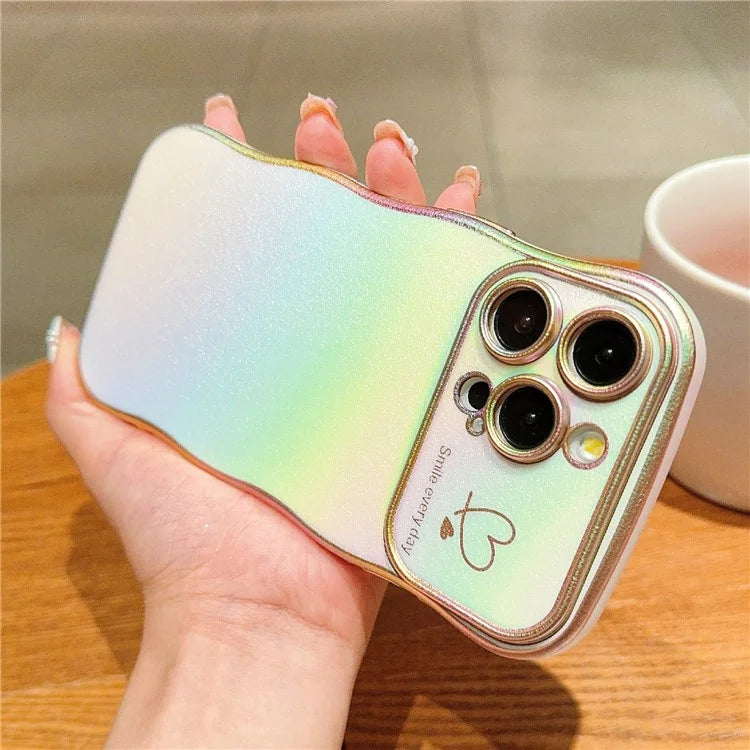 For iPhone 14 Pro Max Case Curly Shape Love Heart TPU Phone Cover Iridescent Gradient