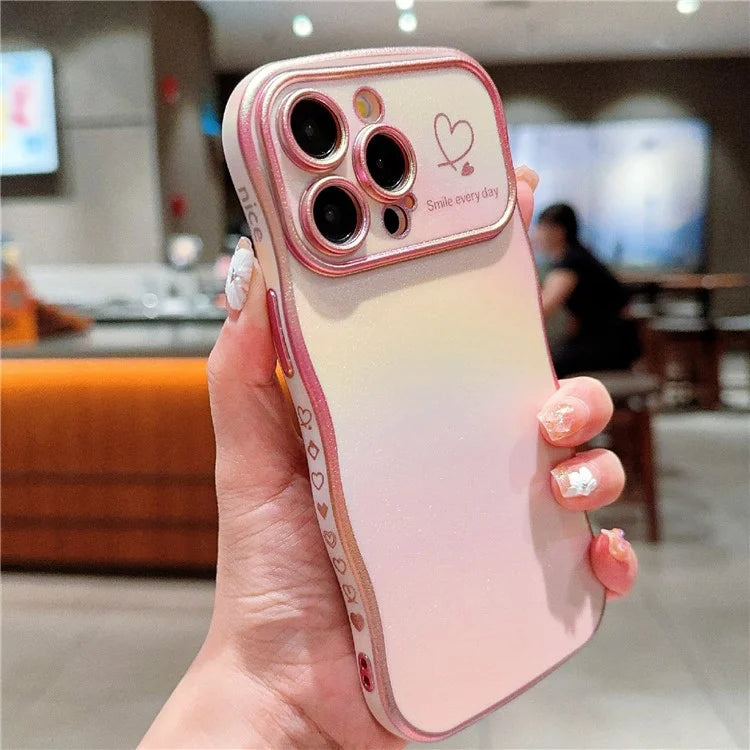 For iPhone 14 Pro Max Case Curly Shape Love Heart TPU Phone Cover Iridescent Gradient