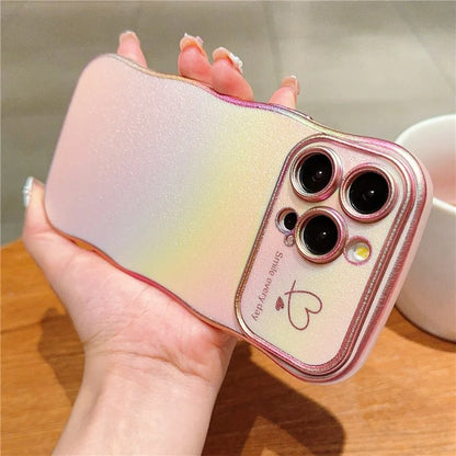 For iPhone 14 Pro Max Case Curly Shape Love Heart TPU Phone Cover Iridescent Gradient