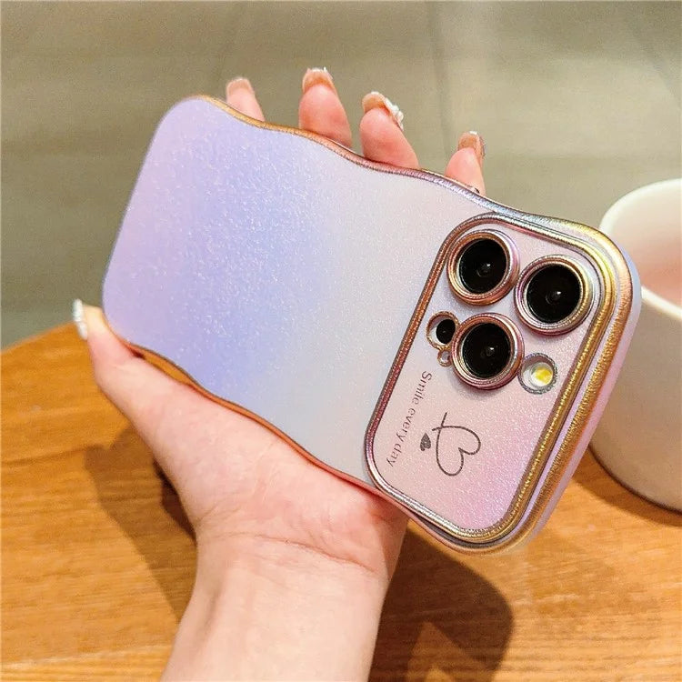 For iPhone 14 Pro Max Case Curly Shape Love Heart TPU Phone Cover Iridescent Gradient
