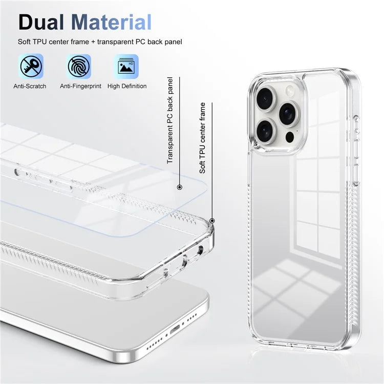 For iPhone 15 Pro Clear Phone Case TPU PC Anti-Slip Drop-Proof Back Cover