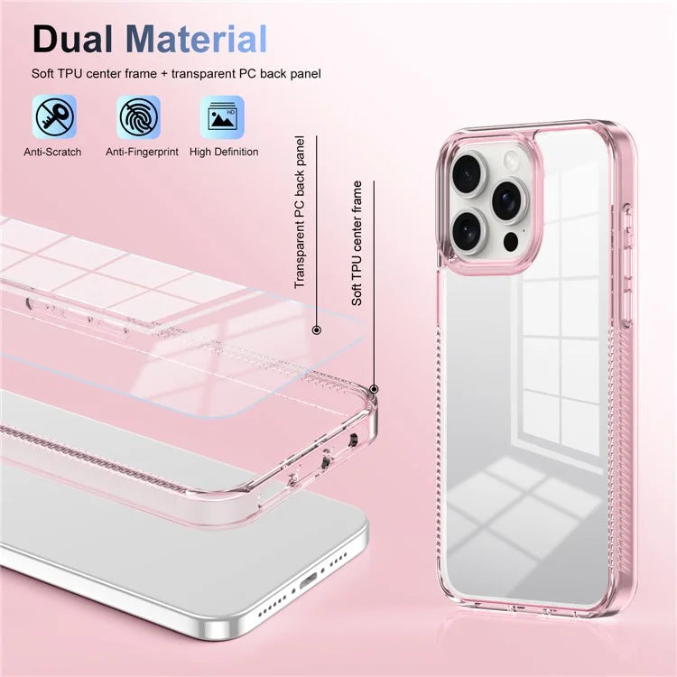 For iPhone 15 Pro Max Clear Phone Case TPU PC Anti-Slip Drop-Proof Back Cover