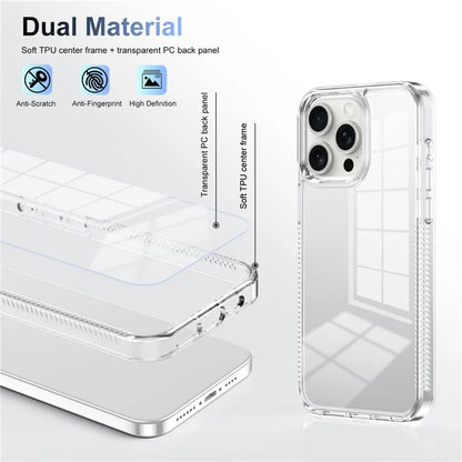 For iPhone 15 Pro Max Clear Phone Case TPU PC Anti-Slip Drop-Proof Back Cover