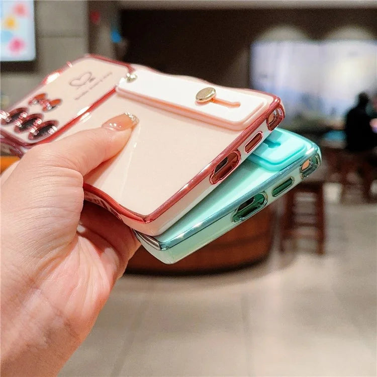 For Samsung Galaxy S24 Ultra Case Love Heart Electroplated TPU Phone Cover with Wrist Strap Kickstand