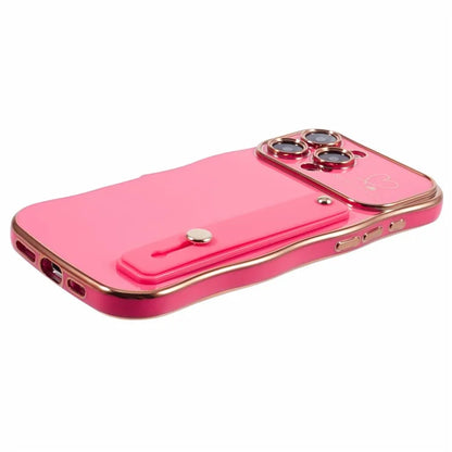 For iPhone 16 Pro Max Case Love Heart Electroplated TPU Phone Cover with Wrist Strap Kickstand