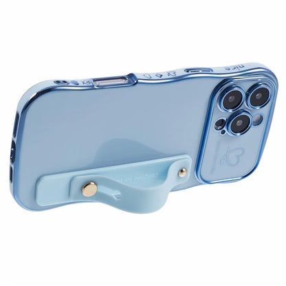 For iPhone 16 Pro Max Case Love Heart Electroplated TPU Phone Cover with Wrist Strap Kickstand