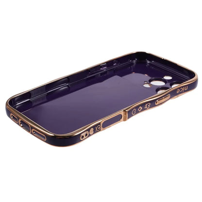 For iPhone 16 Pro Max Case Love Heart Electroplated TPU Phone Cover with Wrist Strap Kickstand