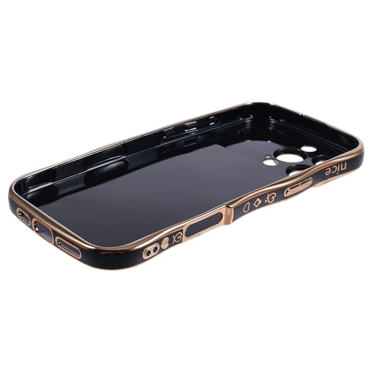For iPhone 16 Pro Max Case Love Heart Electroplated TPU Phone Cover with Wrist Strap Kickstand