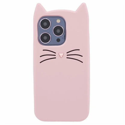 For iPhone 16 Pro Silicone Case 3D Moustache Cat Protective Phone Cover