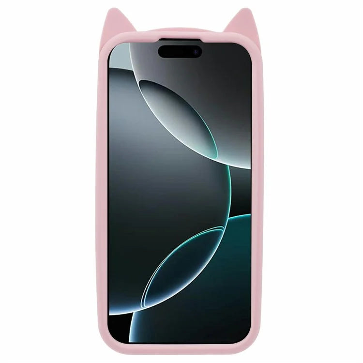 For iPhone 16 Pro Silicone Case 3D Moustache Cat Protective Phone Cover