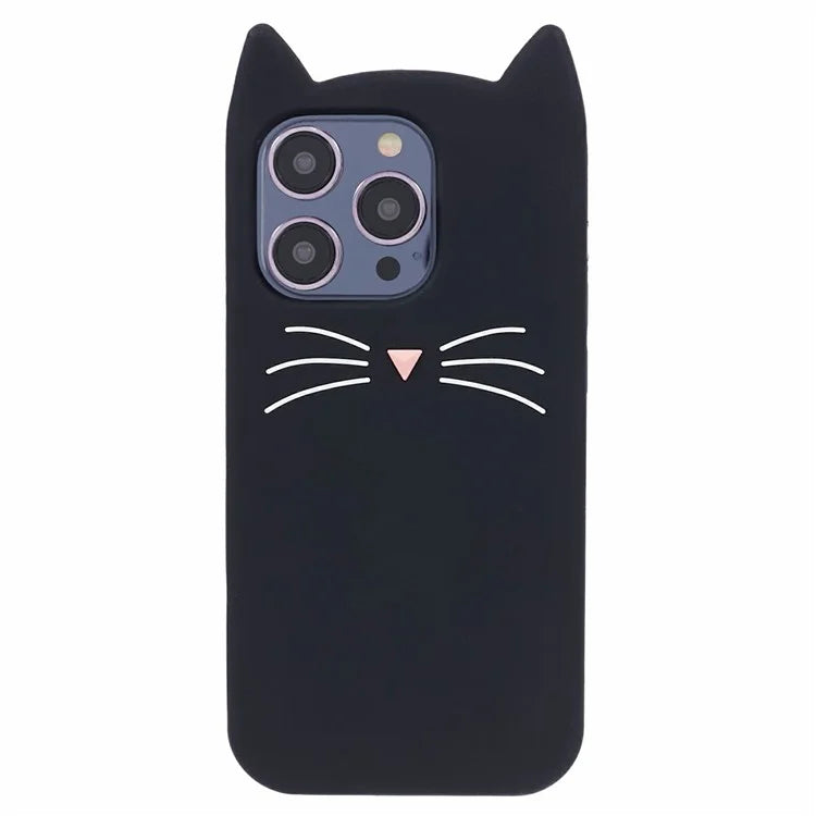 For iPhone 16 Pro Silicone Case 3D Moustache Cat Protective Phone Cover