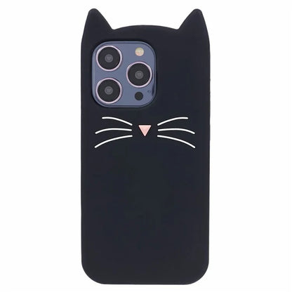 For iPhone 16 Pro Silicone Case 3D Moustache Cat Protective Phone Cover