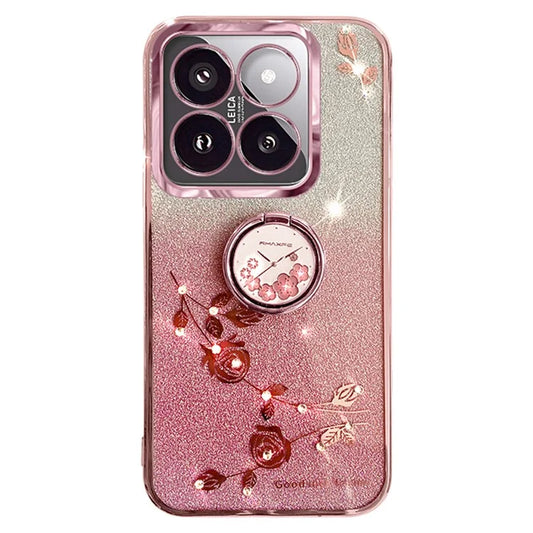 KADEM For  Xiaomi 14T Pro Case Ring Kickstand TPU Flowers Phone Cover Gradient Glitter