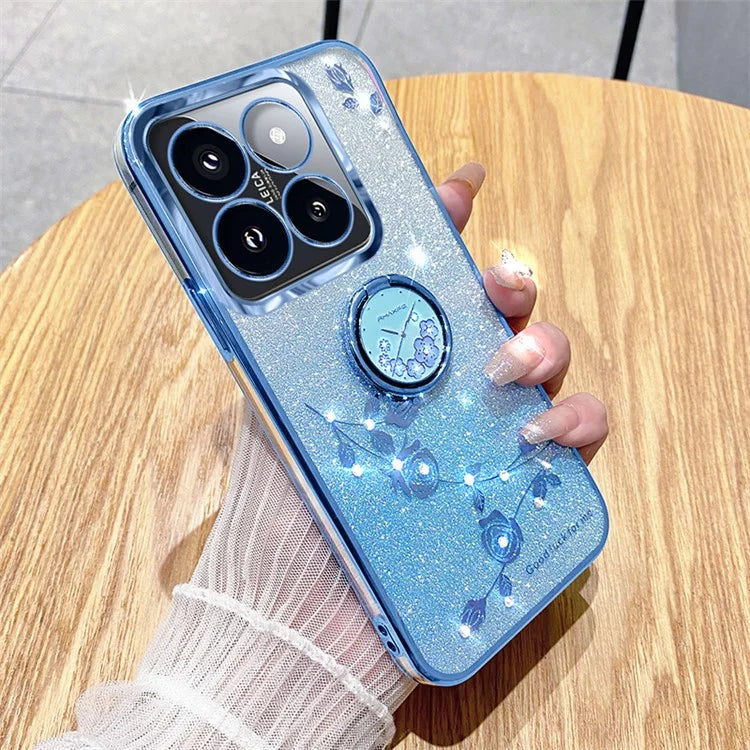 KADEM For  Xiaomi 14T Pro Case Ring Kickstand TPU Flowers Phone Cover Gradient Glitter