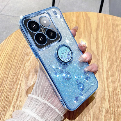 KADEM For  Xiaomi 14T Pro Case Ring Kickstand TPU Flowers Phone Cover Gradient Glitter