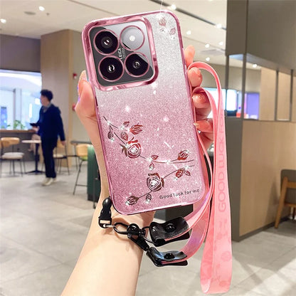 KADEM For Xiaomi 14T Pro Case Flower Pattern TPU Gradient Phone Cover with Lanyards