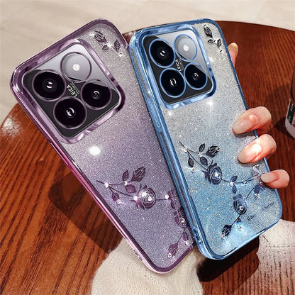 KADEM For Xiaomi 14T Pro Case Flower Pattern TPU Gradient Phone Cover with Lanyards