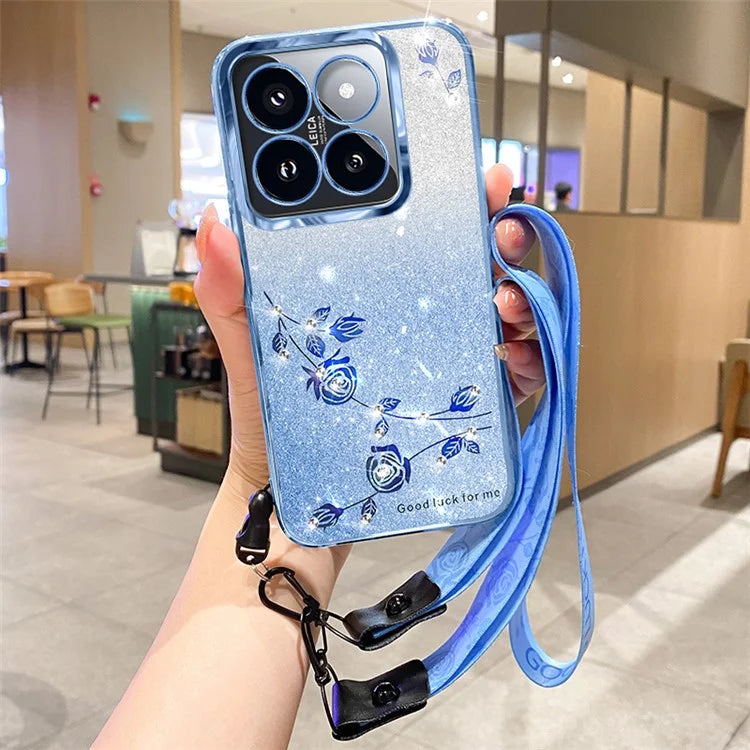 KADEM For Xiaomi 14T Pro Case Flower Pattern TPU Gradient Phone Cover with Lanyards