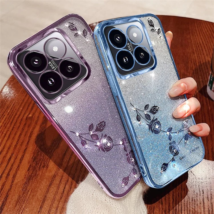 KADEM For Xiaomi 14T Pro Case Flower Pattern TPU Gradient Phone Cover with Lanyards