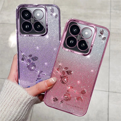 KADEM For Xiaomi 14T Pro Case Flower Pattern TPU Gradient Phone Cover with Lanyards