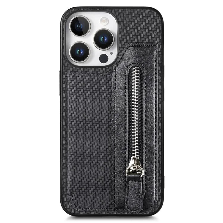 For iPhone 16 Pro Case Leather+PC+TPU Zipper Wallet Phone Shell Back Cover