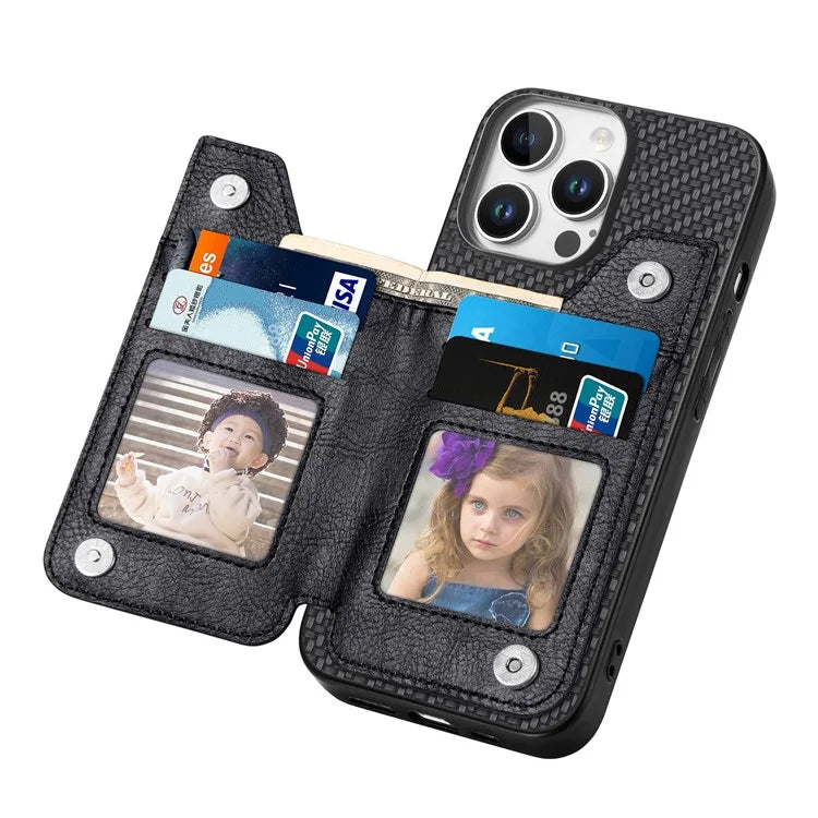 For iPhone 16 Pro Case Leather+PC+TPU Zipper Wallet Phone Shell Back Cover