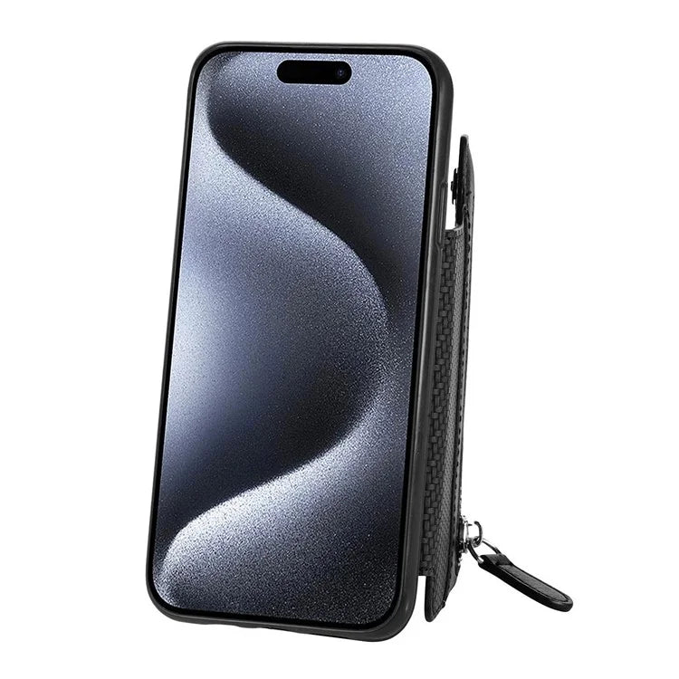 For iPhone 16 Pro Case Leather+PC+TPU Zipper Wallet Phone Shell Back Cover